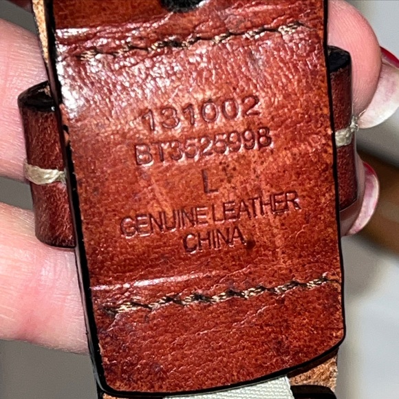 Fossil LEATHER straps Chain Link BROWN BELT 35-39” olive Tan Copper Buckle large - Picture 2 of 16